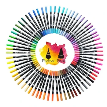 FineLiner Διπλή Άκρη Του Πινέλου Τέχνης Δείκτες Πένας 12/48/72/100/120 Χρώματα Ακουαρέλα Στυλό Για Το Σχέδιο Ζωγραφική Καλλιγραφία Προμήθειες Τέχνης