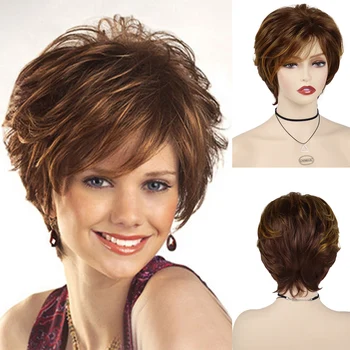 GNIMEGIL Συνθετικό Φυσικές Περούκες για τις Λευκές Γυναίκες, Auburn Γυναικεία Περούκα Κόκκινη Καφετιά με Αποκορύφωμα την Περούκα Μαλλιά με Αφέλιες Σύντομο Hairstyle