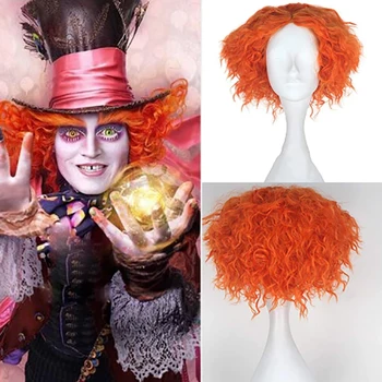 HAIRJOY Συνθετική Τρίχα Mad Hatter Περιπέτειες της Αλίκης στη χώρα των Θαυμάτων Σγουρά Κοντό Πορτοκαλί Cosplay Περούκα