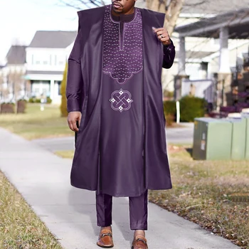 H&D 2022 Νέα Αφρικανική Παραδοσιακή Φορούν Επίσημη Ενδυμασία Bazin Riche Σκουφί Ρούχα το Πουκάμισο και το Παντελόνι Ρόμπα Κοστούμι Αφρικής ρούχα για άνδρες