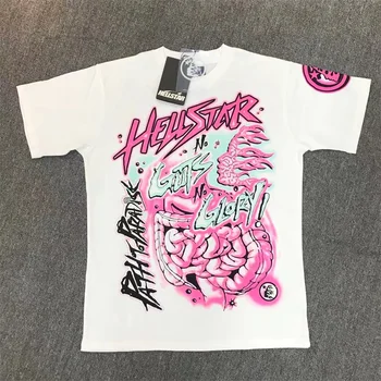 Hellstar Βαμβάκι T-Shirt Με Εσωτερική Εκτύπωση High Street Μεγάλες 1:1 Casual Τοπ Με Κοντό Μανίκι