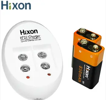 Hixon 2pcs 9V 6F22 850mAh Portected Επαναφορτιζόμενες Λι-ιονικές Μπαταρίες και ένα Φορτιστή Για τον Ανιχνευτή Καπνού Πολύμετρο Σύστημα Συναγερμού