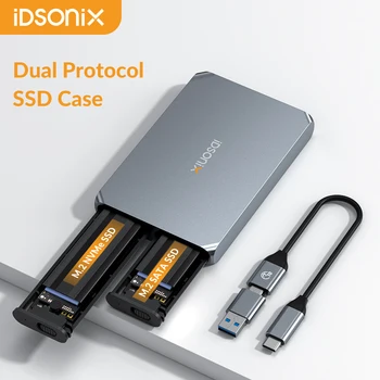 iDsonix NVMe SSD Περίβλημα Διπλού Πρωτοκόλλου 2Bay M. 2 NVMe NGFF SATA SSD Υποστήριξη Περίπτωσης Β & M Κλειδί Για το Lap-top PC Εξαρτήματα Εργαλείο Δωρεάν