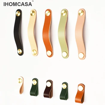 IHOMCASA 8 Χρώματα Vintage Έπιπλα Λαβές Συρταριών Χρυσό Ορείχαλκο Ντουλάπα Εξογκώματα Γραφείου Κουζινών το Υλικό Πόρτα Τραβά Γνήσιο Δέρμα
