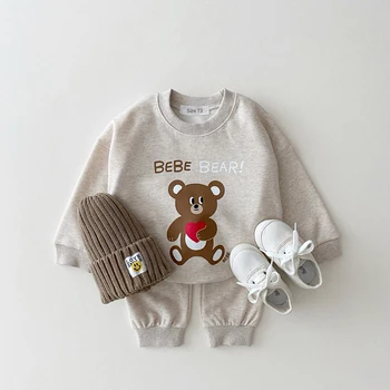 INS 2023 Φθινόπωρο τα Ρούχα του Μωρού Σετ Μωρό για Παιδιά Cartoon Αρκούδα Πουλόβερ+Τσέπη Jogger Παντελόνι Set 2Pcs μικρό Παιδί Μωρό Κορίτσια Ρούχα Κοστούμι