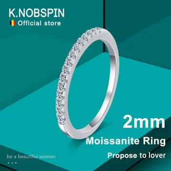 KNOBSPIN 2mm D Χρώμα Δαχτυλίδι Moissanite s925 Εξαιρετικό Αγκίδων Επιχρυσωμένο 18k Λευκό Χρυσό Ζωνών Αιωνιότητας Γαμήλια Δαχτυλίδια Αρραβώνων Για τις Γυναίκες
