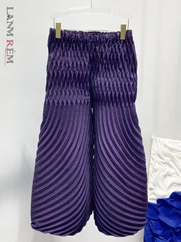 LANMREM Μόδας Πλισέ Ευρεία Πόδι Παντελόνι Για τις Γυναίκες Υψηλός Ελαστική Μέση Στερεό Χρώμα Παντελόνι Casual Γυναικεία Ρούχα 2023 Νέα 2YA1102