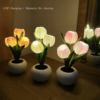 LED Tulip Λαμπτήρας Νύχτας Προσομοίωση Λουλούδι Ατμόσφαιρα Φως Γραφείων Τραπέζι Λαμπτήρας Διακοσμήσεων Δώρο για το Κορίτσι σας φίλο