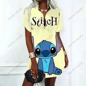 Lilo & Stitch της Disney Κομψό και Κομψή Γυναίκα Φόρεμα Σέξι Μόδας Y2k 2023 Καλοκαίρι Polo Πουκάμισα V Λαιμό Νέο Άλμπουμ Φορέματα Κόμμα Γυναικών