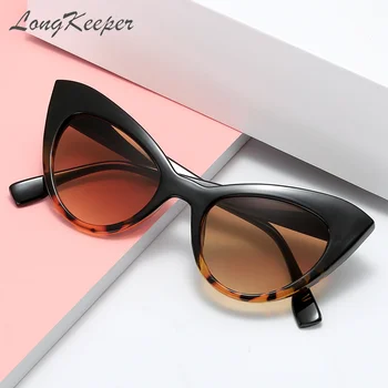 LongKeeper Χαριτωμένο Σέξι Cat Eye Γυαλιά Ηλίου Γυναικών 2020 Μαύρο Leopard Εμπορικό Σήμα Σχεδιαστής Γυαλιά Ηλίου Vintage Ρετρό Θηλυκό Oculos