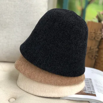 MAXSITI U Μαύρο σενίλ θόλων Καπέλο Κάδων Γυναικών μόδας Harajuku ψαράς καπέλο φθινόπωρο χειμώνας περιστασιακή ζεστό ευέλικτο λεκάνη καπέλο