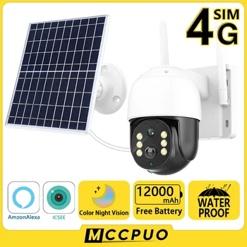 Mccpuo 5MP 4G Κάρτα SIM Ηλιακή Μπαταρία Κάμερα Παρακολούθησης PIR Ανθρώπινη Νυχτερινής Όρασης Ανίχνευσης Ασφαλείας CCTV PTZ Κάμερα WIFi iCsee