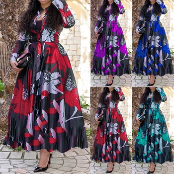 MD 2023 Νέα Αφρικανική Εκτύπωση Φορέματα Για τις Γυναίκες Συν Μέγεθος 3XL 4XL Μακρύ Φόρεμα Άγκυρα Σκουφί Κομψή Κυρία Boho Ρόμπα Πάρτι Ρούχα
