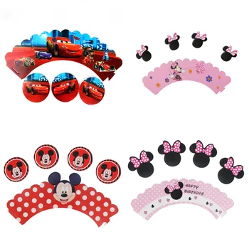 Mickey πάρτι με Τούρτα 12pcs Περιτυλίγματα + 12pcs Toppers Minnie Mouse Χρωματιστό Χαρτί Cupcake Κέικ Παιδιά Πάρτι Γενεθλίων Διακόσμηση Προμήθειες