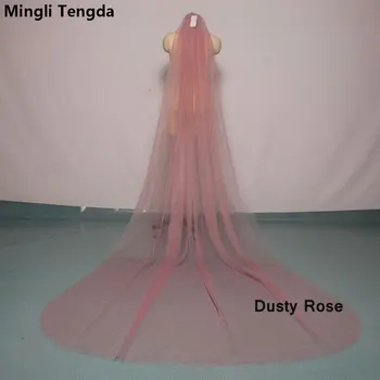 Mingli Tengda Ουρανού Μπλε Νυφικό Πέπλο Καιρό Άκρη Περικοπών Διπλό Στρώμα 3 Μέτρα Μακρύ Πέπλο Του Γάμου Κομψό Γυναικείο Καθεδρικό Ναό Πέπλο Dusty Rose
