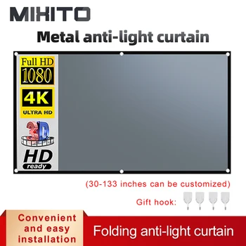 MIXITO Προβολής Αντι-το Φως Κουρτινών 16:9 60 84 100 106 120Inch 3d HD Υπαίθρια Εσωτερική Φορητό Με Τρύπες Οθόνη Προβολής