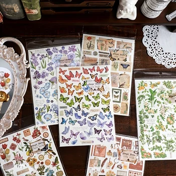 MOHAMM 1pc Washi Εγγράφου Vintage Πεταλούδα, Φυτό, Λουλούδι, Διακοσμητικά Αυτοκόλλητα για Scrapbooking DIY Κολάζ Journaling Υλικό