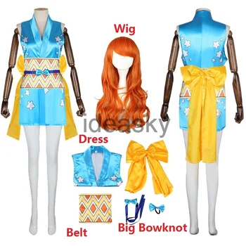 nami cosplay φόρεμα κιμονό αξεσουάρ για γυναίκες, κορίτσια, παιδιά wano ζώνη κοστούμι περούκα στολή cosplay nami κιμονό