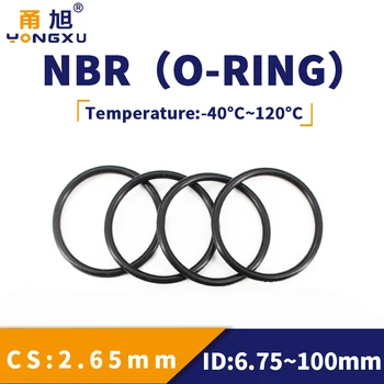 NBR O-Ring Στόλισμα Σφραγίδων Πάχος CS2.65mm IDΦ6.75-100 Πετρελαίου και την Ένδυση-Ανθεκτική Αυτοκινητική Βενζίνη Νιτριλίων Λαστιχένιο O-Ring Μαύρο