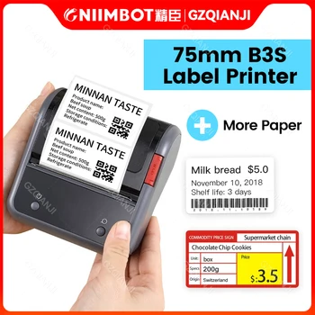 NIIMBOT B3S 3 ιντσών Εκτυπωτή Ετικετών Barcode Ασύρματη Θερμική Αυτοκόλλητο το Pocket Label Maker για Ρούχα Κοσμήματα Commercia Χαρτί