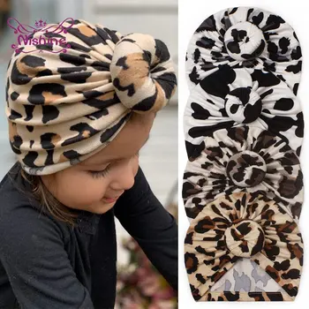 Nishine Νέο Μωρό Κορίτσια Τυπωμένο Leopard Καπέλο με τη Στρογγυλή Σφαίρα Κέντρο Νεογέννητο Τουρμπάνι Καλύμματα Παιδιά Σκούφοι Παιδιά Headwear Φωτογραφία Στηρίγματα