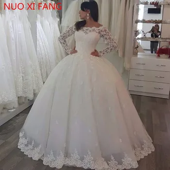 NUOXIFANG 2023 Νέα Vintage Δαντέλα Επιθήματα Από Τον Ώμο νυφικά Μπάλα Φόρεμα Μακριά Μανίκια Νυφικά Φόρεμα Νύφη