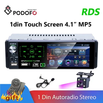 Podofo 1 Ραδιόφωνο Αυτοκινήτου Din Autoradio Ήχου Stereo RDS Μικρόφωνο 4.1 ίντσας MP5 Αναπαραγωγής Βίντεο USB MP3 TF ISO-εξόρμησης Πολυμέσων Player