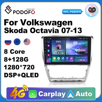 Podofo 2din Android 11.0 Ραδιόφωνο Αυτοκινήτου Multimedia Video Player Για το Volkswagen Skoda Octavia 2007-2013 Ναυσιπλοΐας ΠΣΤ RDS DSP