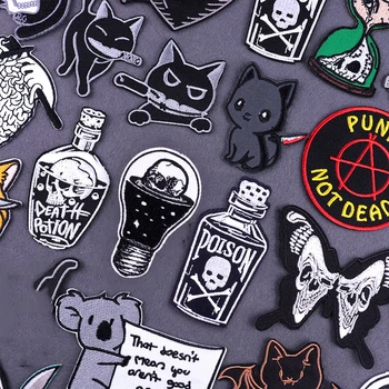 Punk Δηλητήριο Μπουκάλι Κρανίο Αυτοκόλλητα Δολοφόνος Γάτα Κεντημένα Μπαλώματα Στα Ενδύματα Πεταλούδα Σκελετό Σίδερο Μπαλώματα Στα Ρούχα DIY