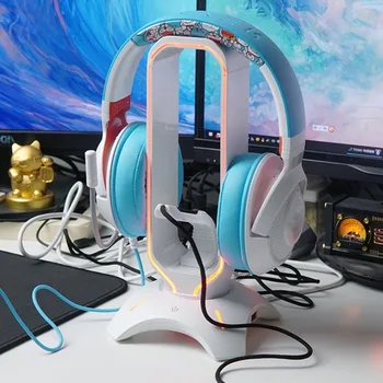 RGB Gaming Στάση Ακουστικών του Υπολογιστή Ακουστικά Κάτοχος Στάσεων Επίδειξης υπολογιστών Γραφείου Φωτεινή με 2 Θύρες USB για Gamers Ακουστικό Τυχερού παιχνιδιού