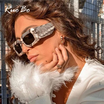 RUOBO Designer Brand Μικρό Ορθογώνιο Πύθωνες Σιταριού γυαλιά Ηλίου Για τις Γυναίκες Ρετρό Κυρία της Μόδας Υπαίθρια Γυαλιά ηλίου Oculos De Sol