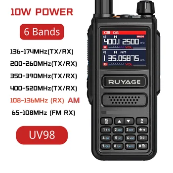 Ruyage UV98 6 Ζώνες Ερασιτέχνες Ζαμπόν διπλής Κατεύθυνσης Ραδιόφωνο Σταθμός 256CH 10W Αέρα Μπάντα την Ομιλούσα ταινία walkie NOAA LCD Χρώματος Σαρωτή Αστυνομία Αεροπορίας