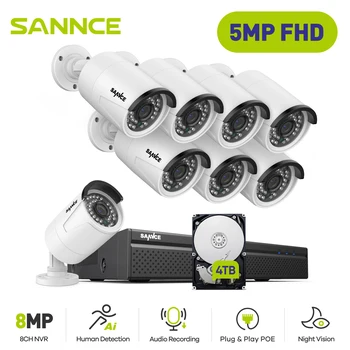 SANNCE 5MP 8CH Τηλεοπτική Ασφάλεια CCTV Υπαίθρια Νυχτερινής όρασης Αδιάβροχη IP Κάμερα Ελέγχου Σύστημα Παρακολούθησης ΣΗΜΕΊΟΥ εισόδου H. 264+ 8CH NVR Kit