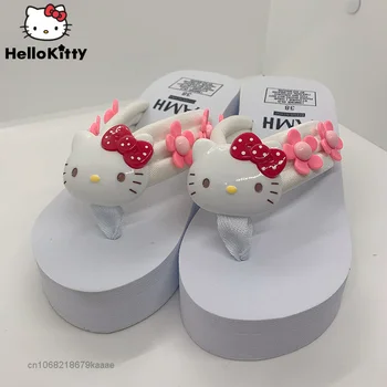 Sanrio Hello Kitty Λευκό Παπούτσια Υψηλής Τακούνι Μόδας Πολυτέλειας Παντόφλες Γυναικών Πλατφόρμα Παπούτσια Y2k Γλυκό Σανδάλια Παραλία Διακοπές Παντόφλες