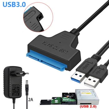 Sata USB 3.0 Καλώδιο Με την παροχή Ηλεκτρικού Ρεύματος Προσαρμοστών 2.5 3.5 Ίντσας Σκληρός Δίσκος Drive Εξωτερική Υποδοχή SSD HDD 22Pin adaptador sata usb