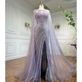 Serene Hill Λιλά Cape Μανίκια Γοργόνα Πολυτελή διακοσμημένα με Χάντρες Φορέματα Βραδιού Ανοιχτή Διάσπαση του Γάμου Φορέματα Κόμμα Για τις Γυναίκες 2023 LA72085