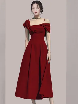 SMTHMA Νέο Διάδρομο της Μόδας Σχεδιαστής Καλοκαίρι Λεπτή Γραμμή Φορέματα Κόμματος Κυρία Vintage Κομψό Γενέθλια του Midi Φορεμάτων Ρόμπες