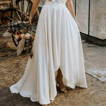 Spandex Φούστα Μόνο για Δύο Κομμάτια του Γάμου Φορέματα 2020 Δαντελλών Τοπ με Κοντό Μανίκι Παραλία Νύφης Φορέματα
