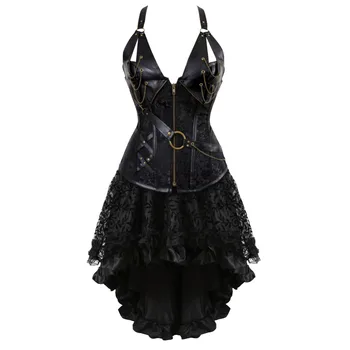 Steampunk Gothic Κορσέδες Φούστα Συν Μέγεθος Απόκριες Steampunk Ρούχα για τις Γυναίκες Steampunk Κορσέ Φόρεμα Μαύρο Καφέ