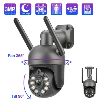 Techage 3MP PTZ κάμερα WiFi IP, Υπαίθρια Κάμερα Θόλων Ταχύτητας Ασύρματο Καμερών Αυτόματη Ακολουθώντας AI Ανθρώπινη Ανίχνευση Χρώματος Νυχτερινής Όρασης P2P Ήχου