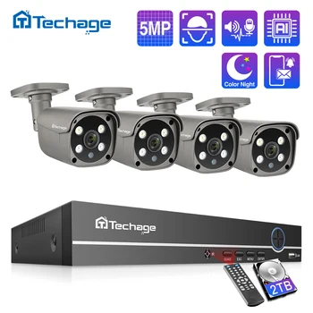 Techage 8CH H. 265 5MP ΣΗΜΕΊΟΥ εισόδου NVR Kit Σύστημα CCTV διπλής Κατεύθυνσης Ήχος AI IP Κάμερα IR Υπαίθριο Αδιάβροχο Βίντεο Ασφάλειας κάμερες