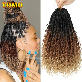 TOMO Θεά Κουτί Πλεξούδες Πλέκω τα Μαλλιά 14 18 Ίντσα 16 Ρίζες Μποέμ Hippie Συνθετικά Μαλλιά Πλεξίματος Με Σγουρά Άκρα Για τις Μαύρες Γυναίκες