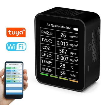Tuya WiFi Ποιότητα του Αέρα, το Όργανο ελέγχου του CO2 Μέτρο 6 1 ΑΣ2.5 PM10 HCHO TVOC CO Διοξείδιο του Άνθρακα Ελεγκτής Ανιχνευτών Αερίου