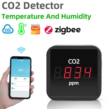 Tuya ZigBee Υγρασίας Θερμοκρασίας Οθόνη NDIR Διοξείδιο του Άνθρακα Ανιχνευτών Εκπομπών CO2 Αισθητήρων Με Έξυπνες Ζωή APP