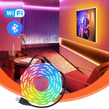 Tuya Φω'τα Λουρίδων των ΟΔΗΓΉΣΕΩΝ USB WiFi/Bluetooth Ελέγχου 5V WS2812B RGB 5050 1M-5M Εύκαμπτη Λάμπα Ταινία TV PC Backlight Σπίτι Party Decor