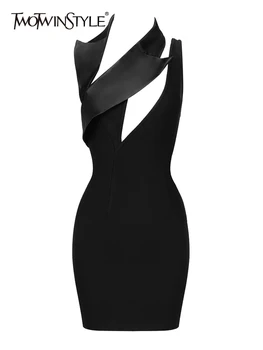 TWOTWINSTYLE Κοίλο Έξω Φορέματα Για τις Γυναίκες Διαγώνια Γιακά Αμάνικο Υψηλή Μέση Μίνι Καλοκαίρι Σέξι Φόρεμα Γυναικείας Μόδας 2023 Νέα