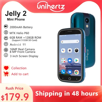 Unihertz Ζελατίνας 2 Μίνι Τηλεφωνική Τσέπη Android 11 Helio P60 Τετραπλού Πυρήνα επεξεργαστή 4G LTE, Dual-SIM Ξεκλείδωσε το Smartphone 6GB+128GB NFC Κινητό τηλέφωνο