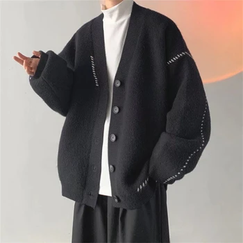 V-λαιμό Sweatercoats για τους Άνδρες κορέας Ζακέτες Casual μονόπετο Πλέκει το Πουλόβερ Φθινόπωρο Χειμώνας Νέο Χαλαρά Πλεκτά Άνθρωπος Ζακέτα
