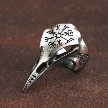 Vintage Odin Κοράκι Κρανίο των Ανδρών Γοτθικό Δαχτυλίδι Ανοξείδωτου Πυξίδα Δαχτυλίδια Για τους Άνδρες Viking Αξεσουάρ Valknut Δαχτυλίδι Φυλαχτό Μοτίβο