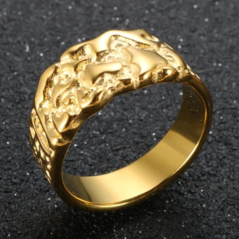 Vintage Χρυσό Χρώμα Nugget Μοναδικό Δαχτυλίδι Από Ανοξείδωτο Χάλυβα Punky Για Γυναίκες Άνδρες Αισθητική Χτύπημα Δώρων Κοσμήματος Γέροντα Δαχτυλίδια 2022 Νέα Τάση